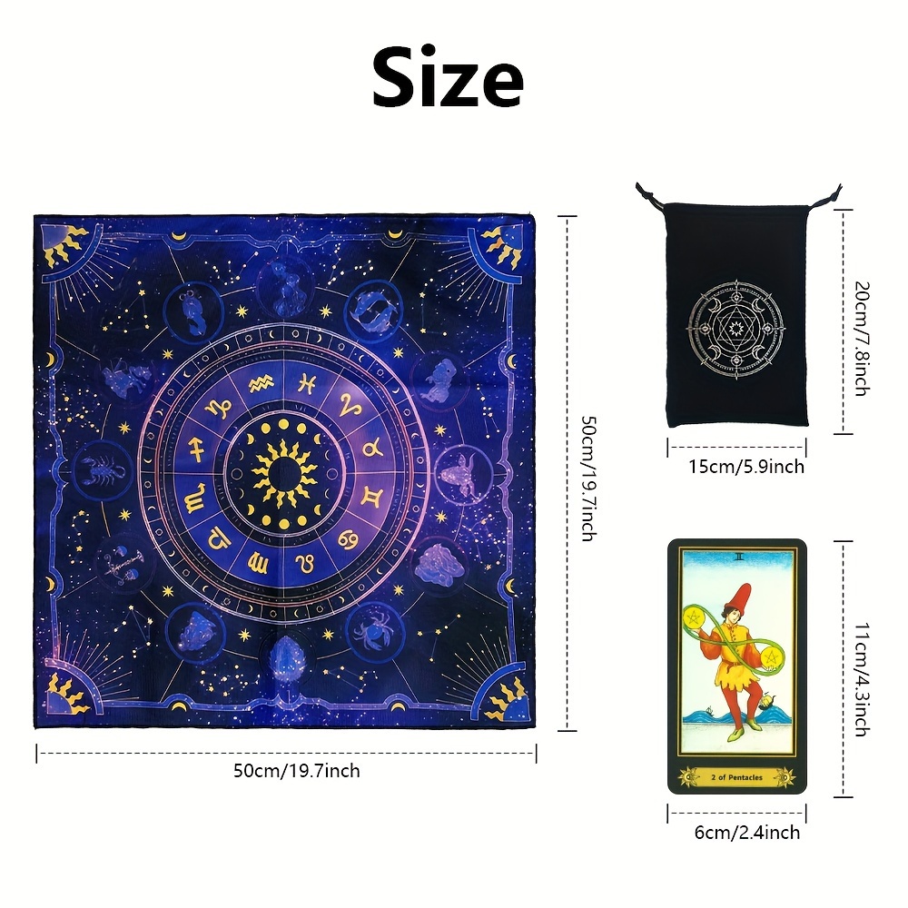 Tarot Card Set, Three-pcs Tarot Card Set, Tarot Mat, Black Velvet Bag Combination, Divination Card Set Suitable for Beginners and Experts