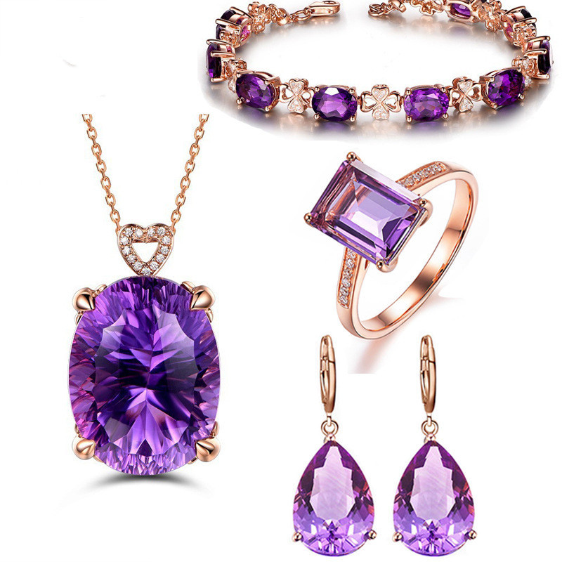 Square Amethyst Ring Jewelry Bracelet Set