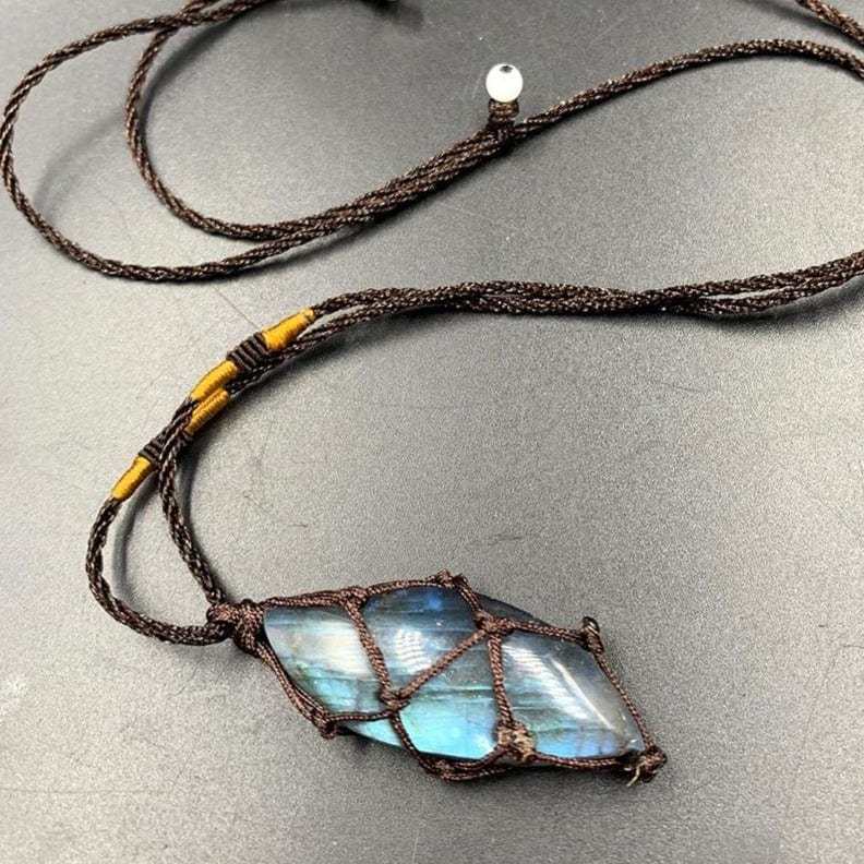 Natural Crystal Labradorite With Water Drop Retro Mesh Pocket