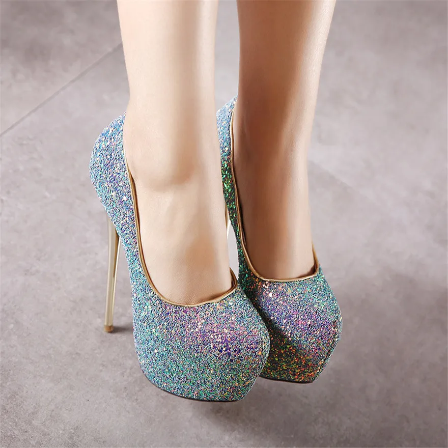 Round Toe Bling Super High Heels